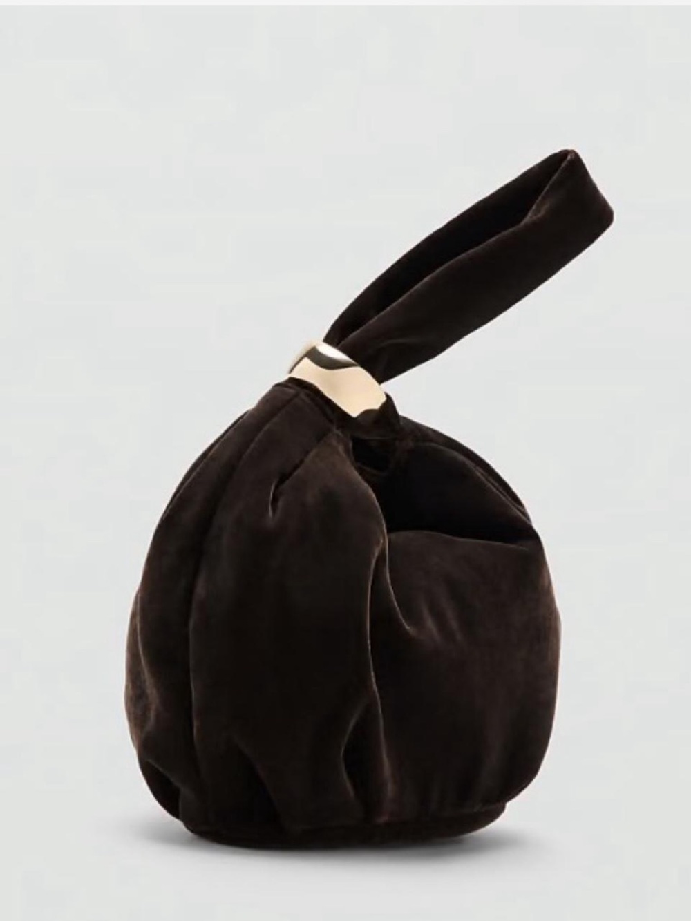 Mango Black Velvet Wristlet with Gold Logo Plaque